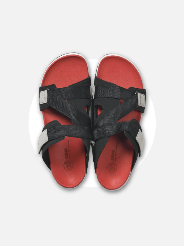 Red and black discount sandals